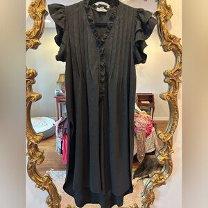 Elegant Black Ruffled Dress/Shirt Sz M NWOT